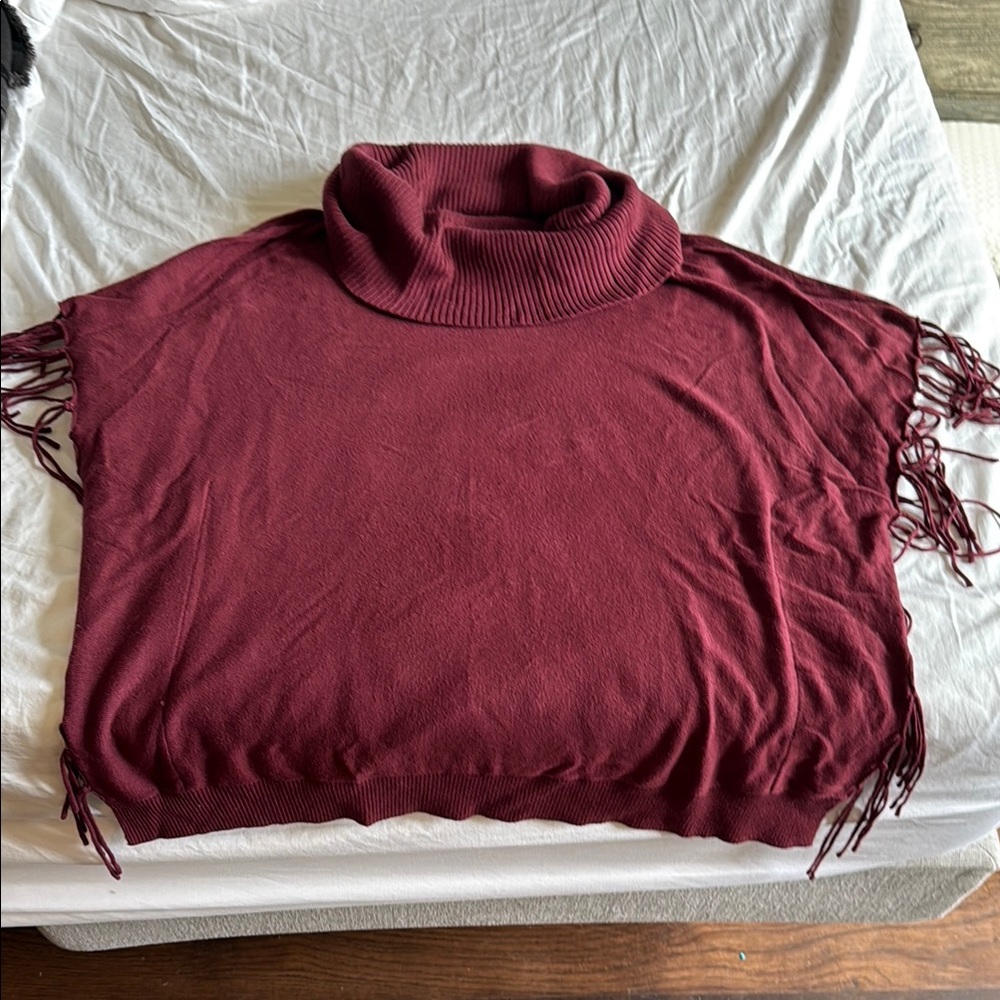 MICHAEL Michael Kors Maroon Cowl Neck Sweater with Fringe